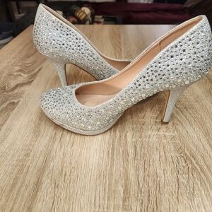 De Blossom Collection silver rhinestone platform high heels